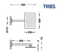 MEDIDAS ROCIADOR DUCHA MURAL TRES